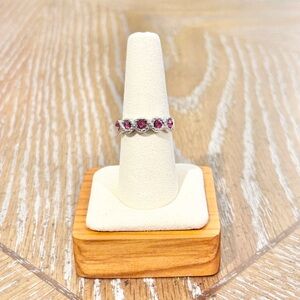 Silver Tone Ring Size 8 Pink Crystal Band Dainty Stackable Elegant Minimalist